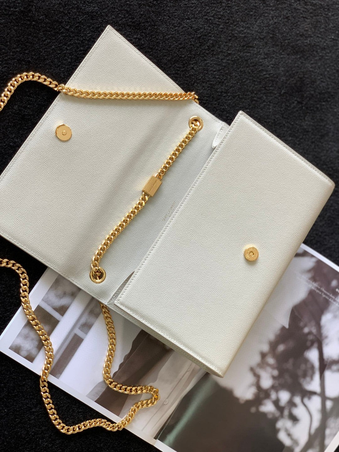 Saint Laurent (YSL) White Leather Chain Wallet Crossbody Bag with Gold Hardware