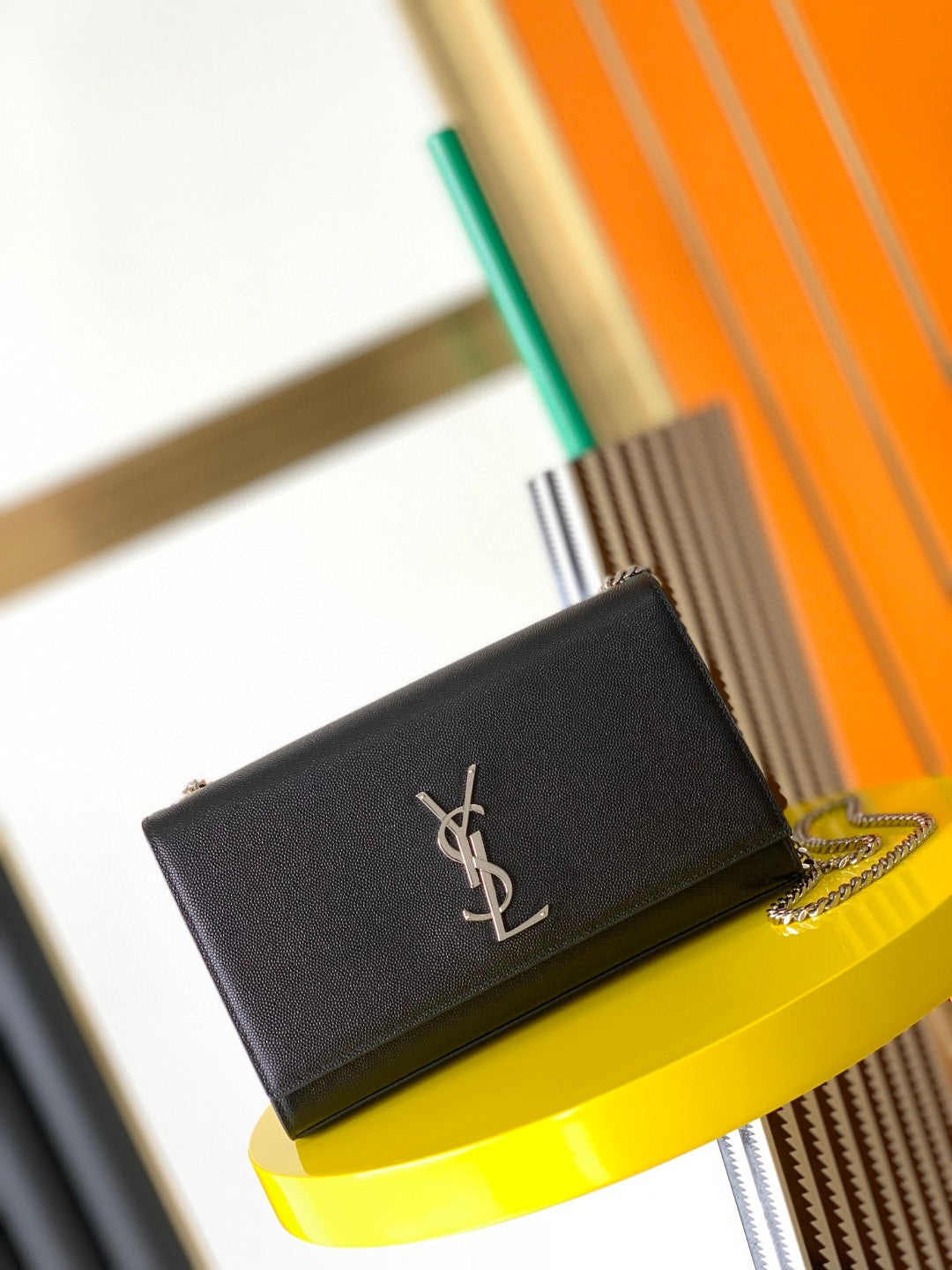 Saint Laurent (YSL) Black Leather Monogram Wallet with Silver Hardware