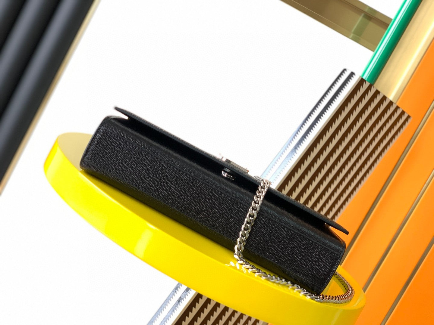 Saint Laurent (YSL) Black Leather Monogram Wallet with Silver Hardware