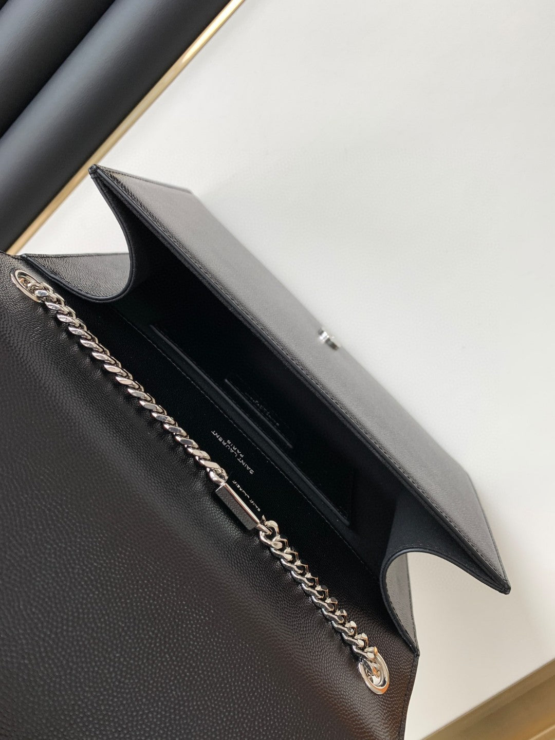 Saint Laurent (YSL) Black Leather Monogram Wallet with Silver Hardware