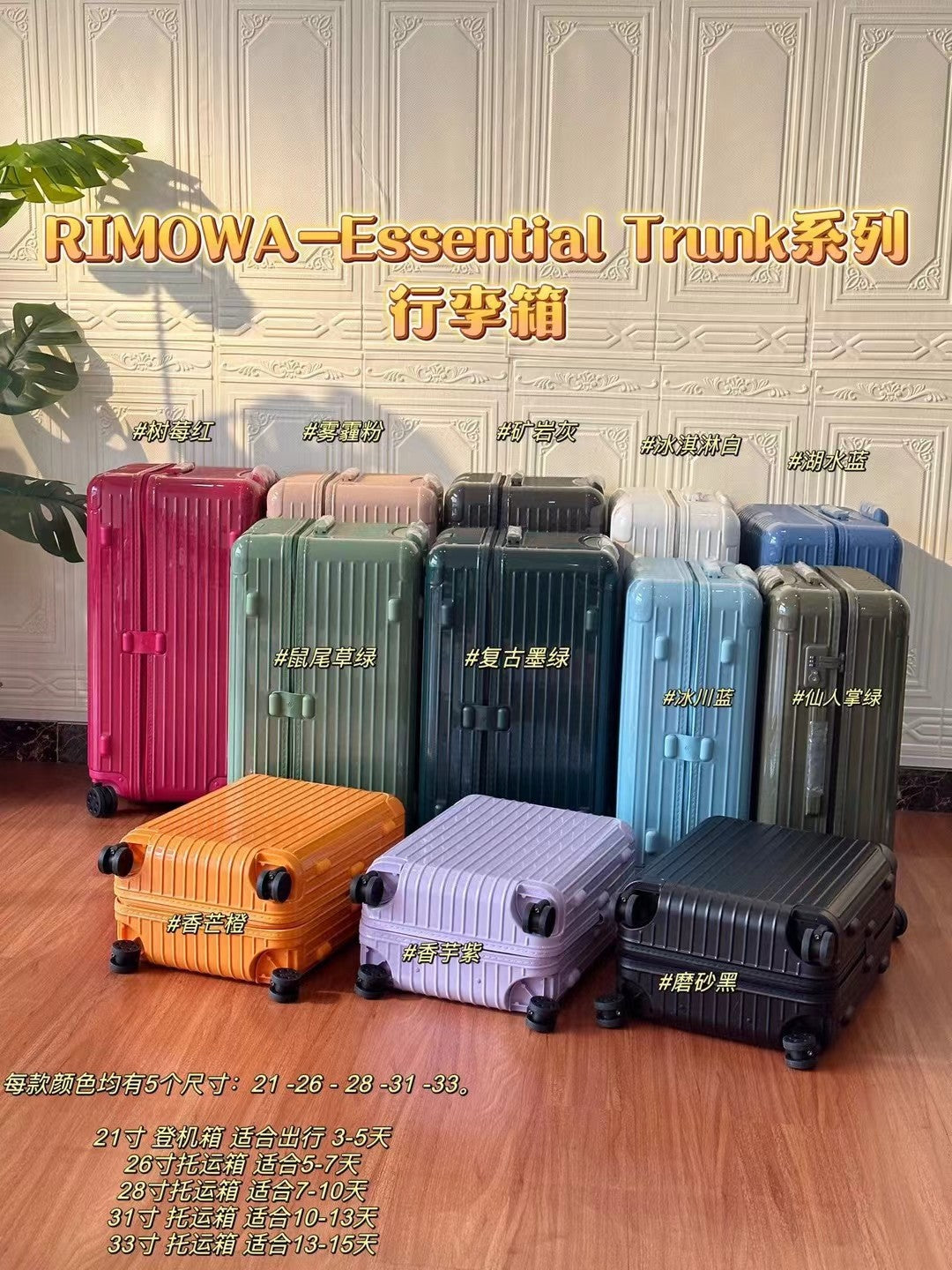 Multi-Color Ribbed Hardshell Spinner Trunk Luggage for Travel