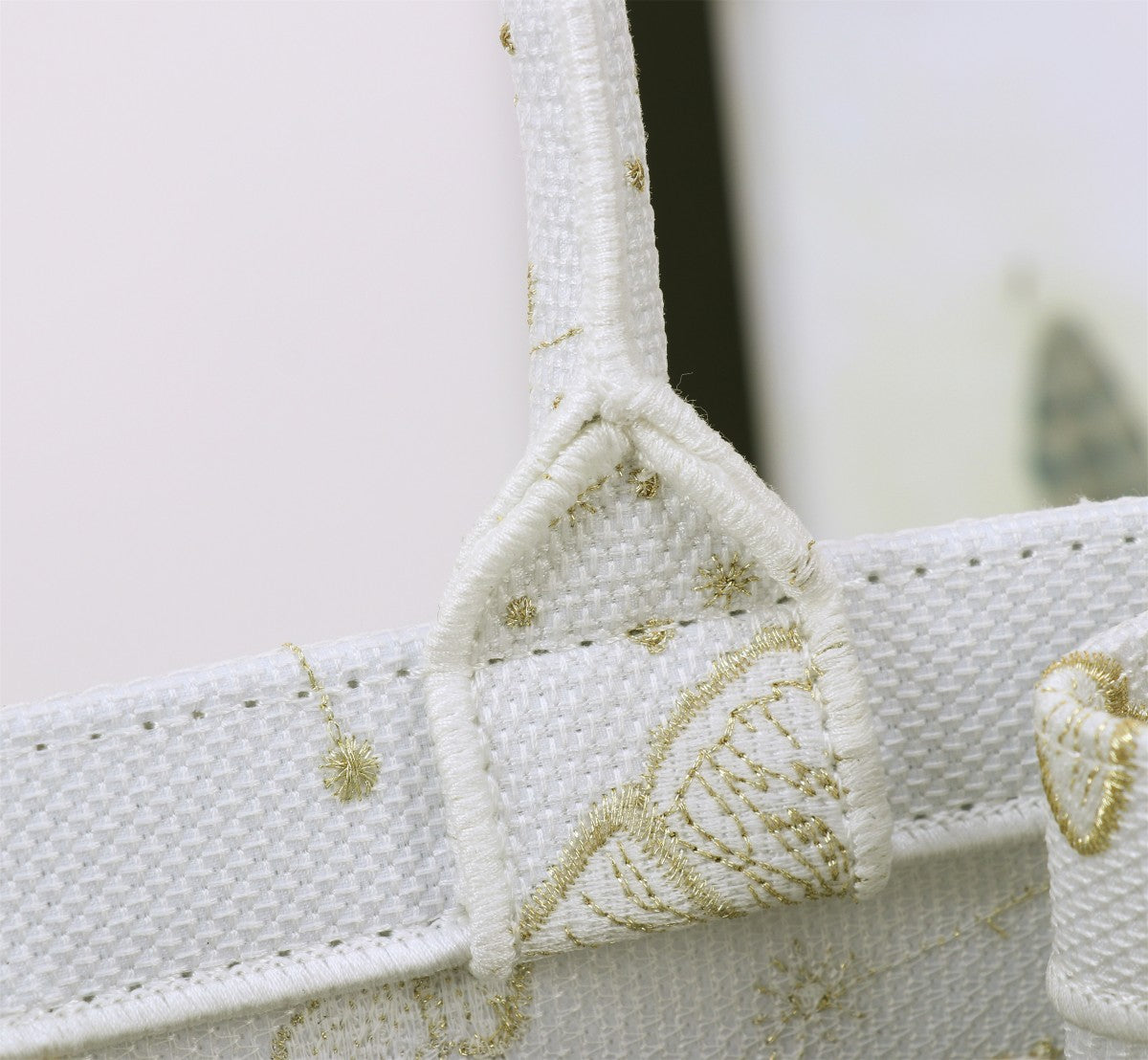 Christian Dior Medium Book Tote - White and Gold Butterfly Around the World Embroidery