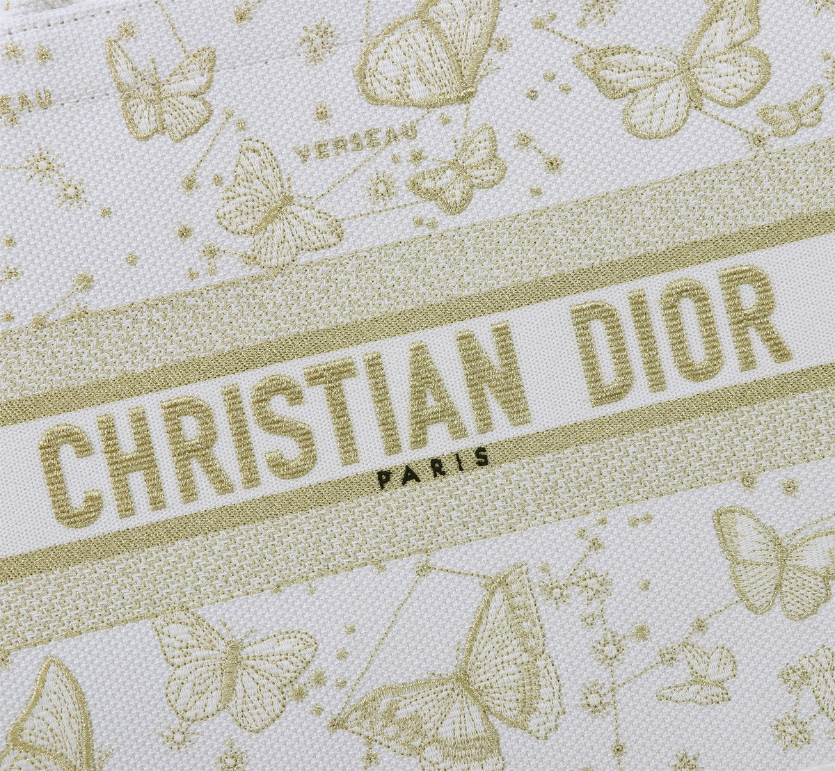 Christian Dior Medium Book Tote - White and Gold Butterfly Around the World Embroidery