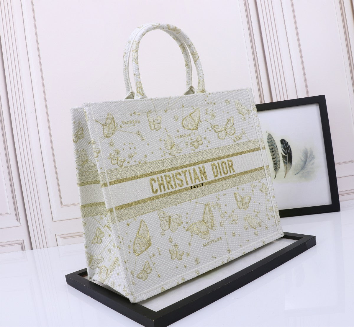 Christian Dior Large Butterfly Metamorphose Book Tote Bag - White and Gold