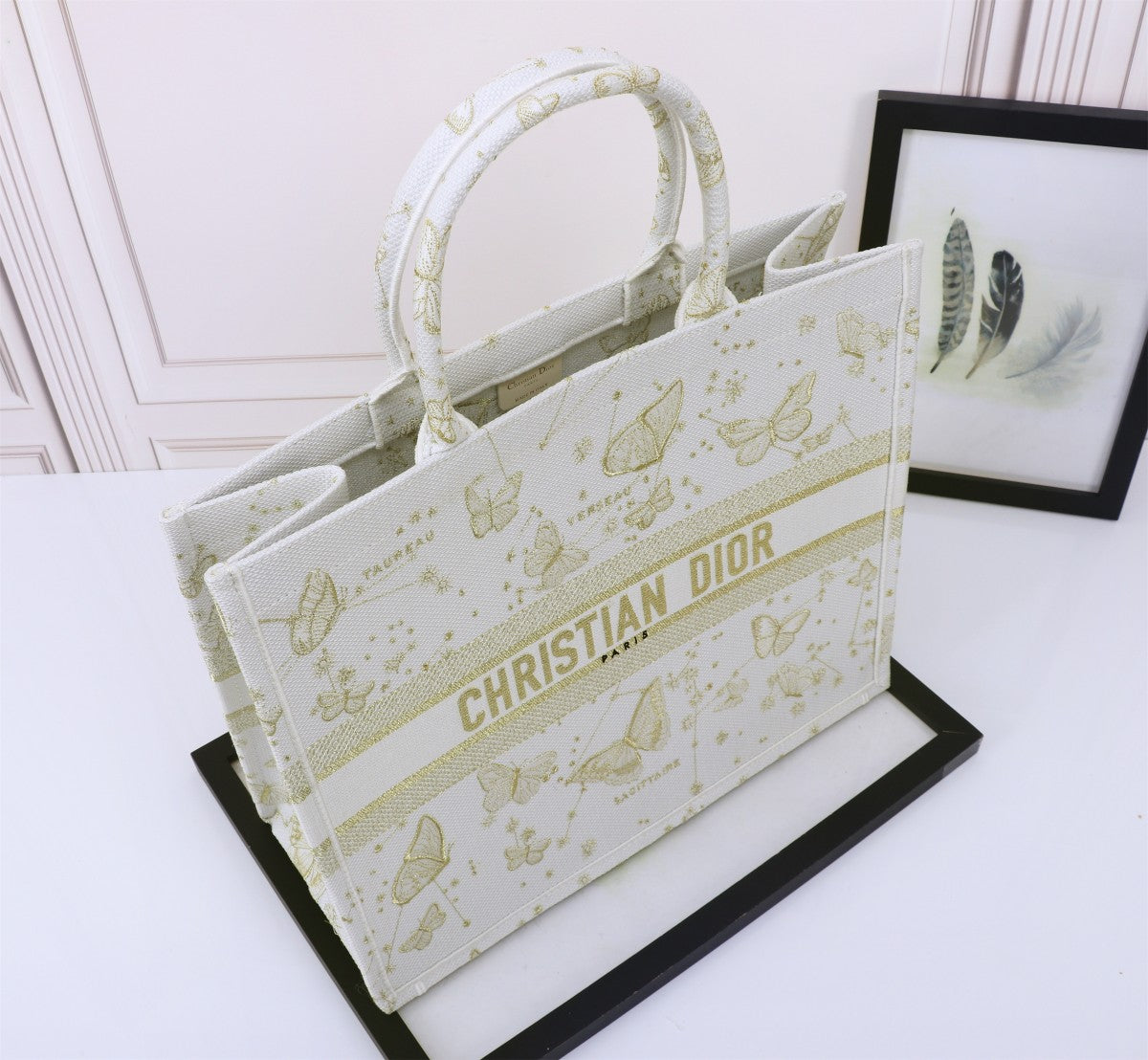 Christian Dior Large Butterfly Metamorphose Book Tote Bag - White and Gold