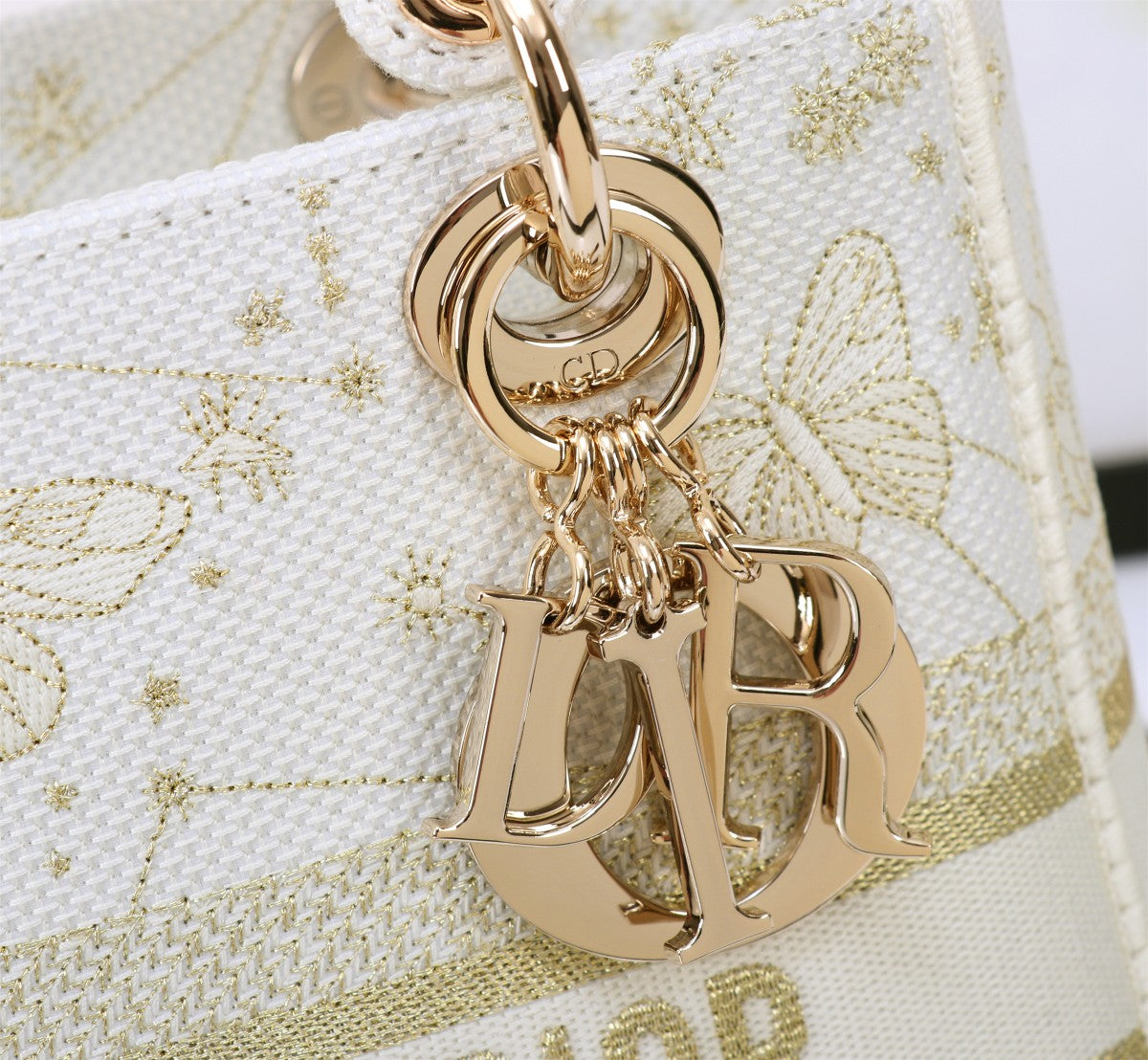 Christian Dior Lady D-Lite Bag White Butterfly Embroidery