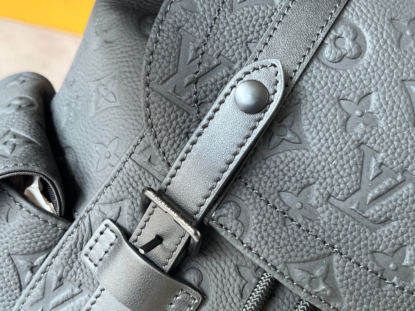 Louis Vuitton Matte Black Embossed Leather Designer Style Utility Backpack