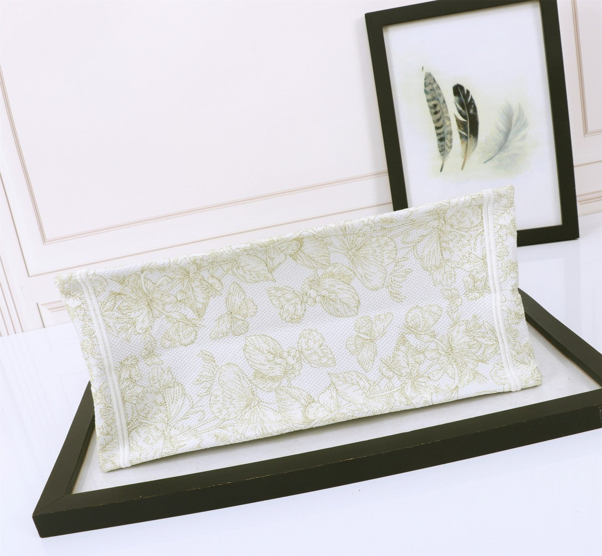 Christian Dior Large Book Tote - White and Gold Toile de Jouy Embroidery