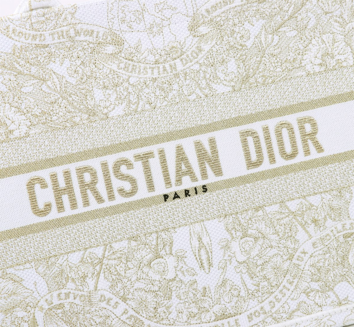 Christian Dior Book Tote Bag White and Gold Toile de Jouy Embroidery