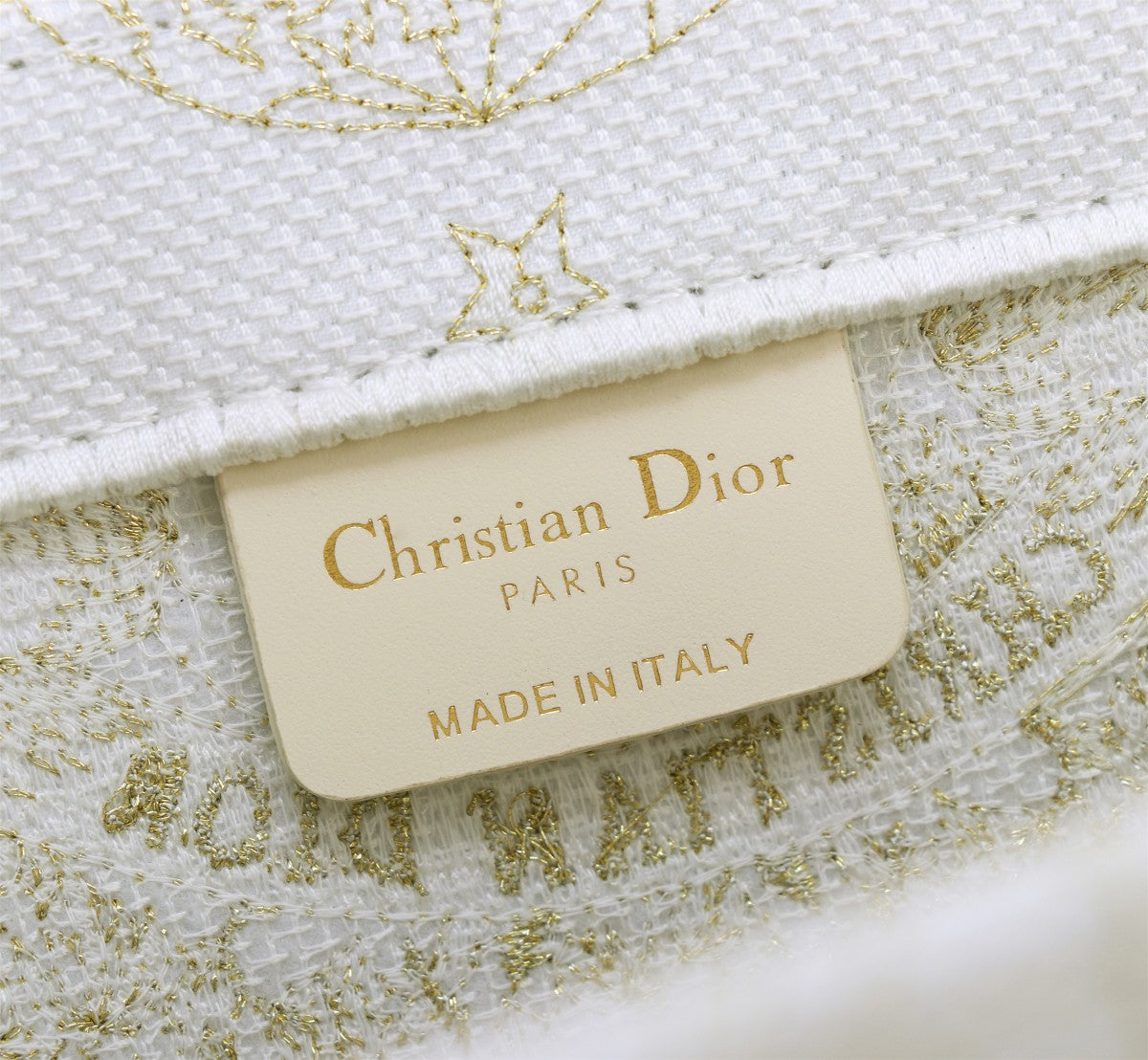 Dior Elegant Floral Embroidered Canvas Tote Bag with Stripe Detail