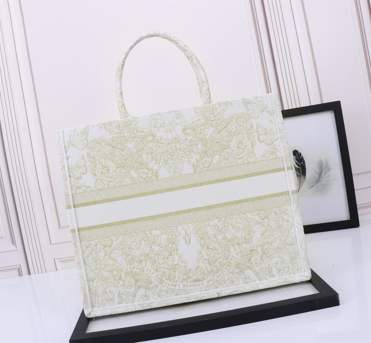 Christian Dior Gold Toile de Jouy Embroidered Large Book Tote Bag