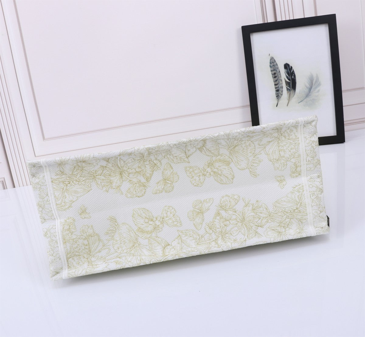 Christian Dior Large Book Tote Bag - Gold Toile de Jouy Embroidered Canvas