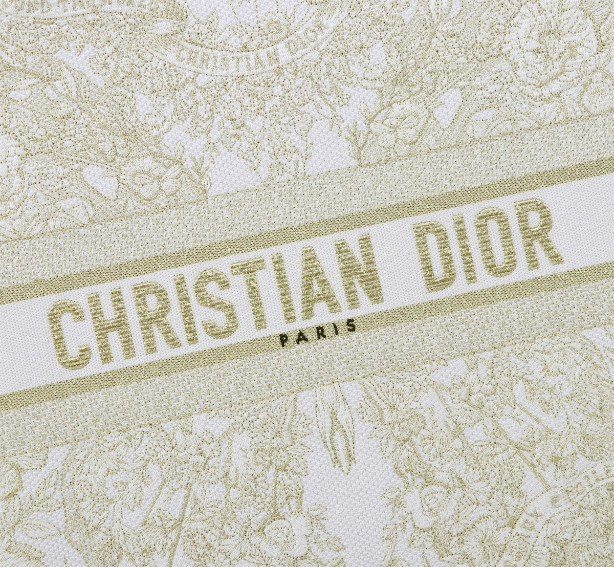 Dior Elegant Cream and Gold Floral Embroidered Canvas Book Tote Bag