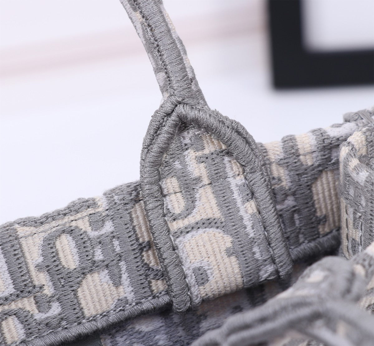Christian Dior Small Dior Book Tote with Strap Grey Oblique Embroidery Handbag