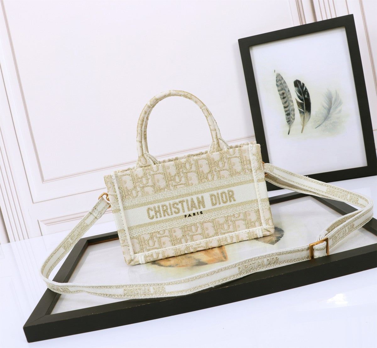 Christian Dior Mini Book Tote Canvas Handbag with Shoulder Strap