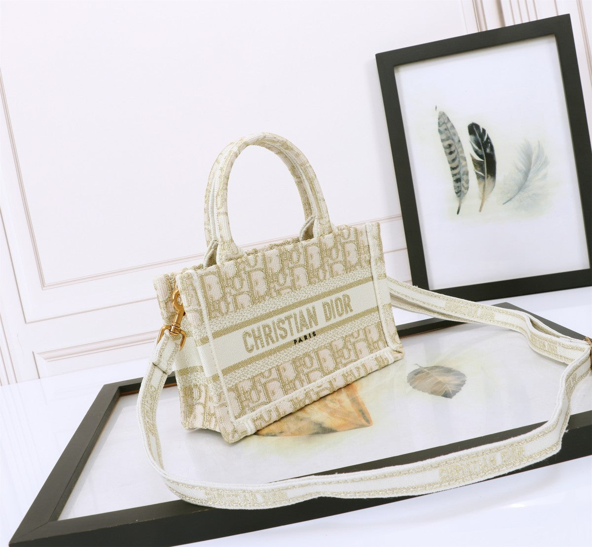 Christian Dior Mini Book Tote Canvas Handbag with Shoulder Strap