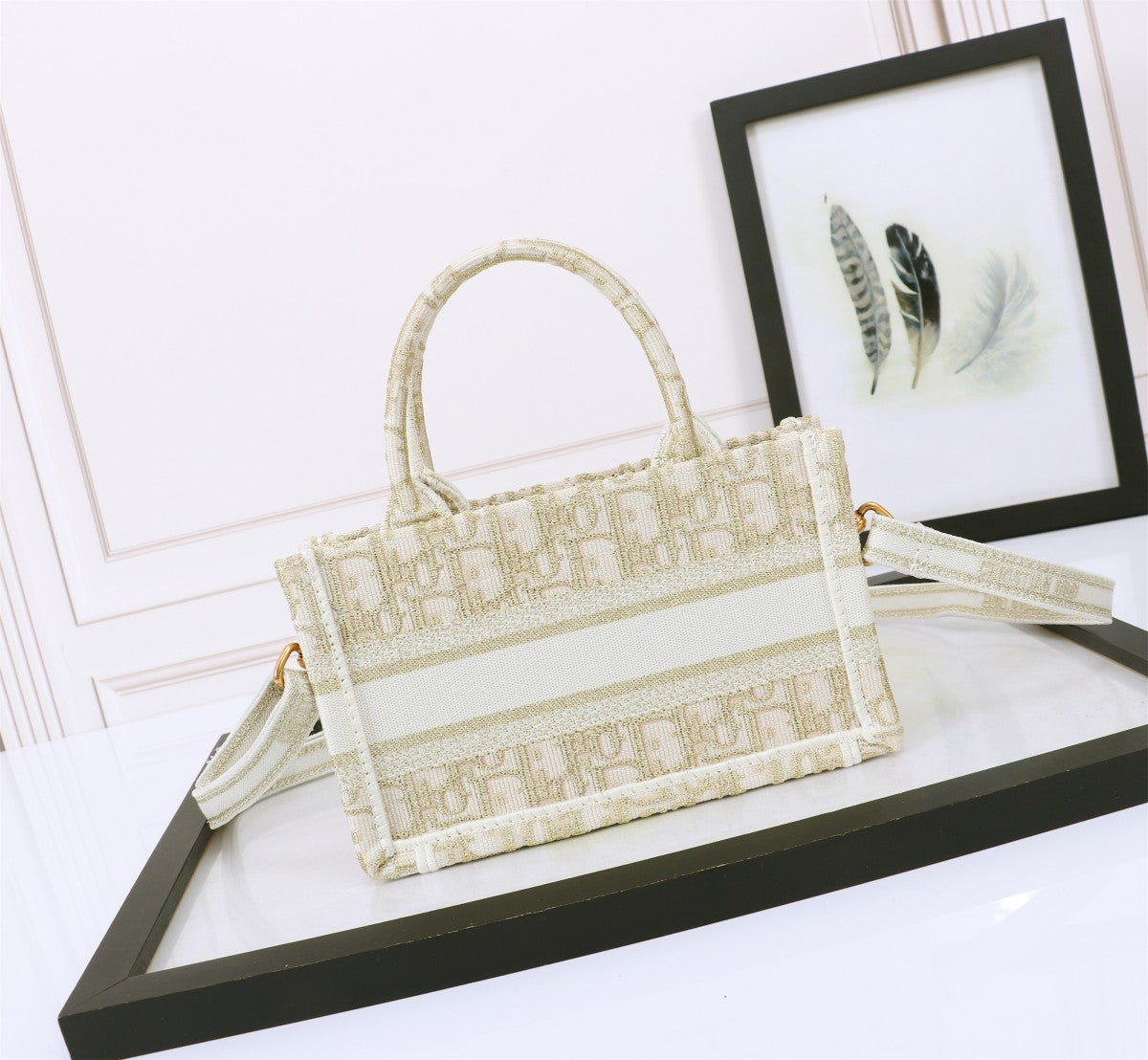 Christian Dior Mini Book Tote Canvas Handbag with Shoulder Strap