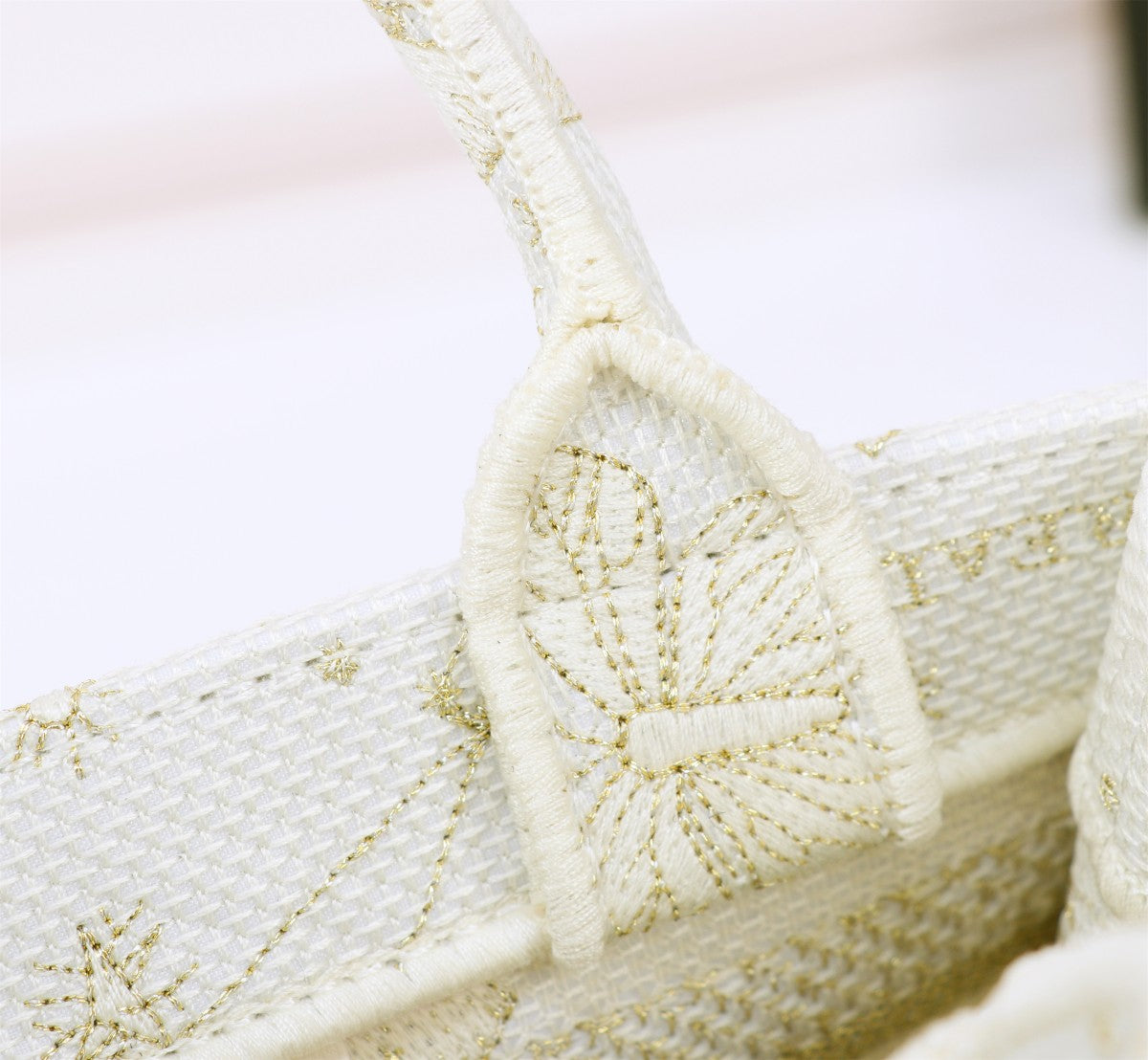 Christian Dior Mini Book Tote with Strap - White and Gold Plan de Paris Embroidery