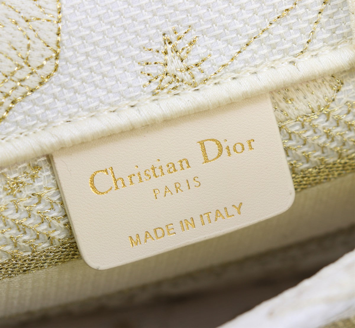 Christian Dior Mini Book Tote with Strap - White and Gold Plan de Paris Embroidery
