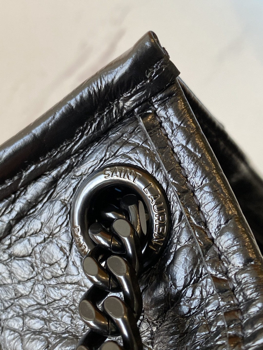 Saint Laurent Niki Medium Shoulder Bag in Crocodile-Embossed Leather - Black