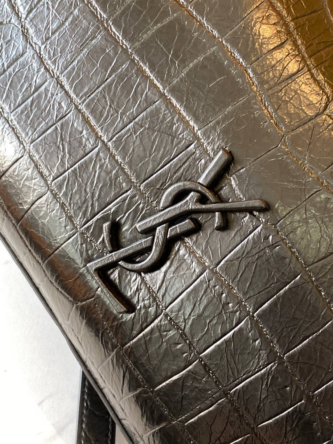 Saint Laurent Niki Medium Shoulder Bag in Crocodile-Embossed Leather - Black