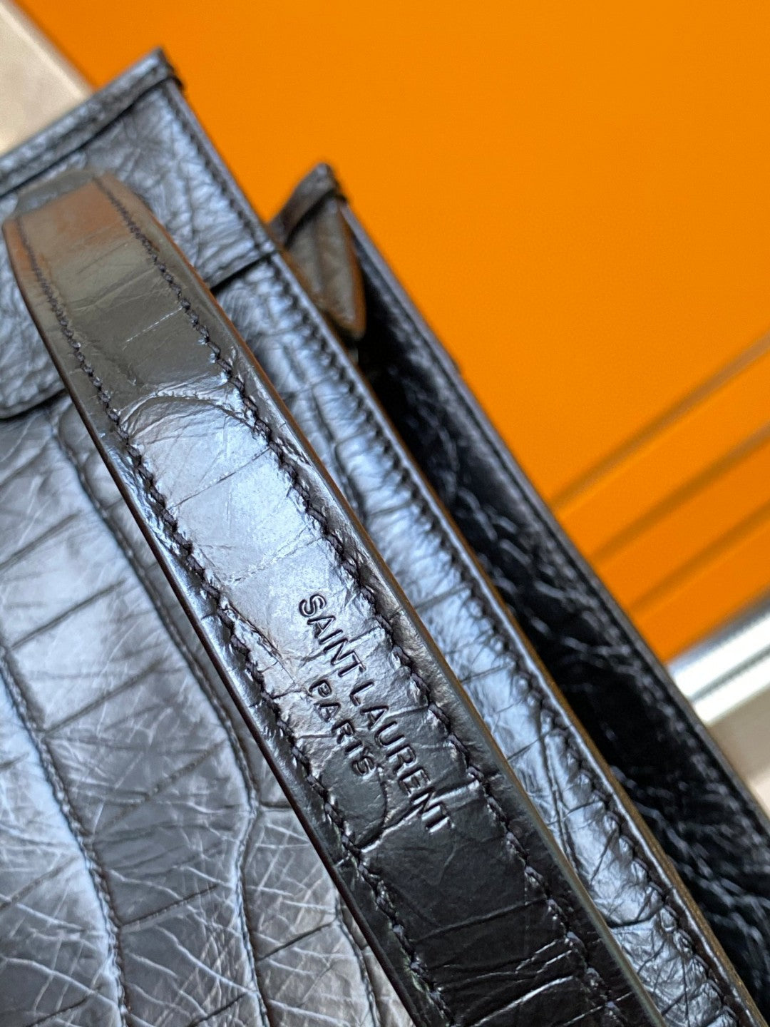 Saint Laurent Niki Medium Shoulder Bag in Crocodile-Embossed Leather - Black