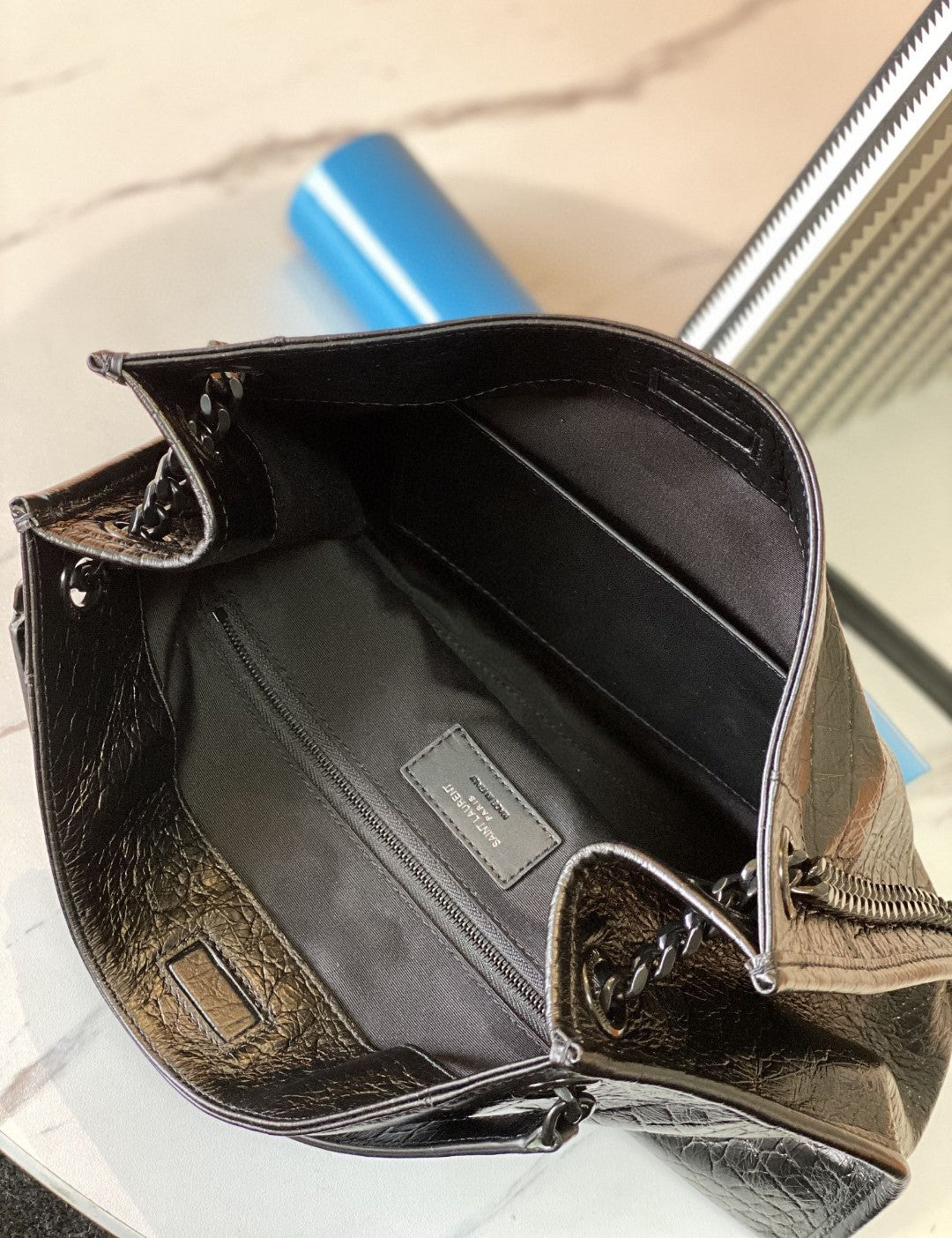 Saint Laurent Niki Medium Shoulder Bag in Crocodile-Embossed Leather - Black