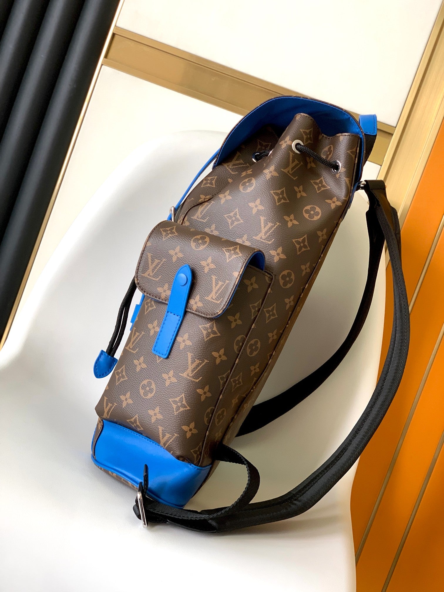 Louis Vuitton Christopher PM Backpack Monogram Canvas with Blue Leather Trim