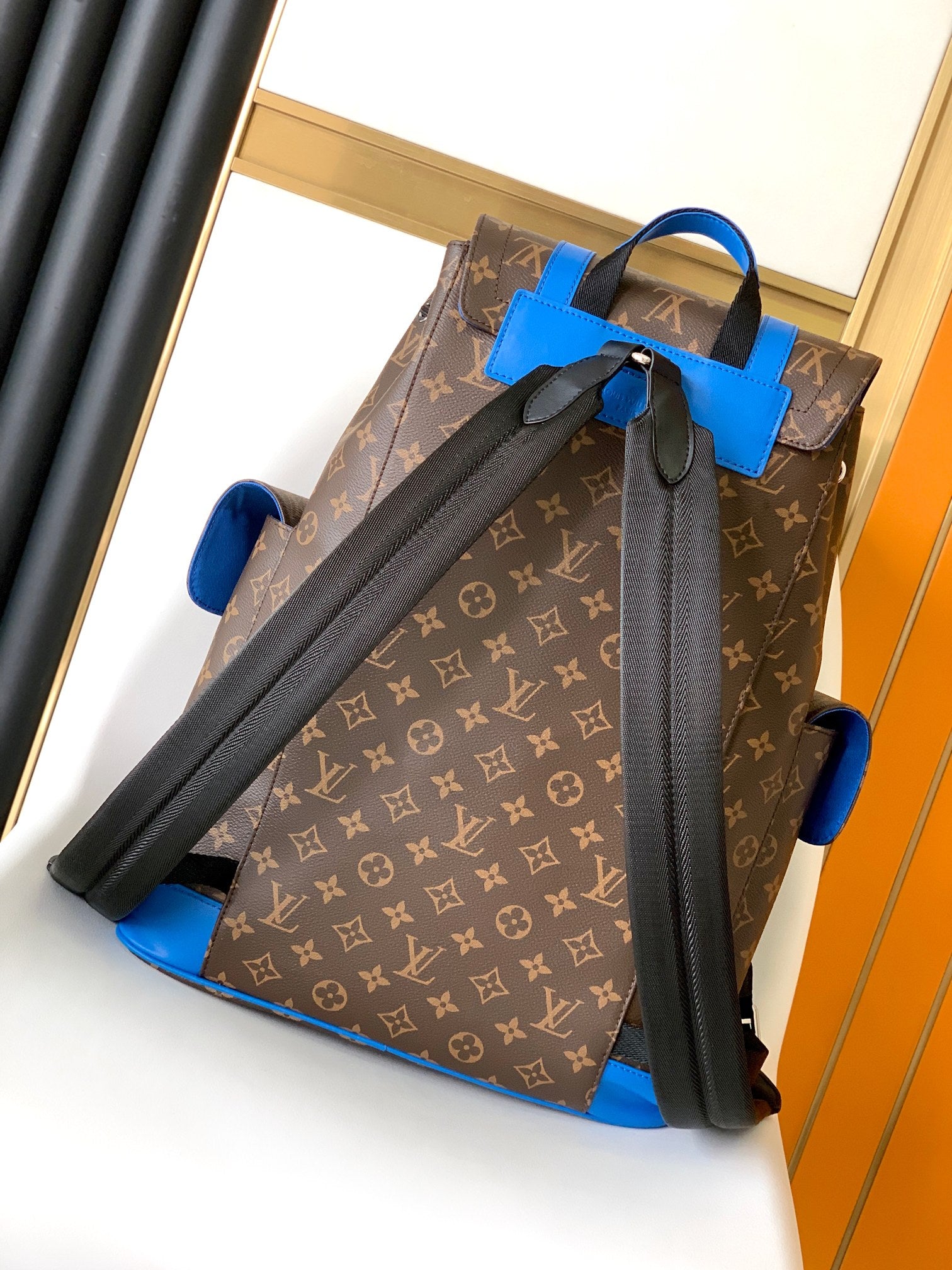 Louis Vuitton Christopher PM Backpack Monogram Canvas with Blue Leather Trim