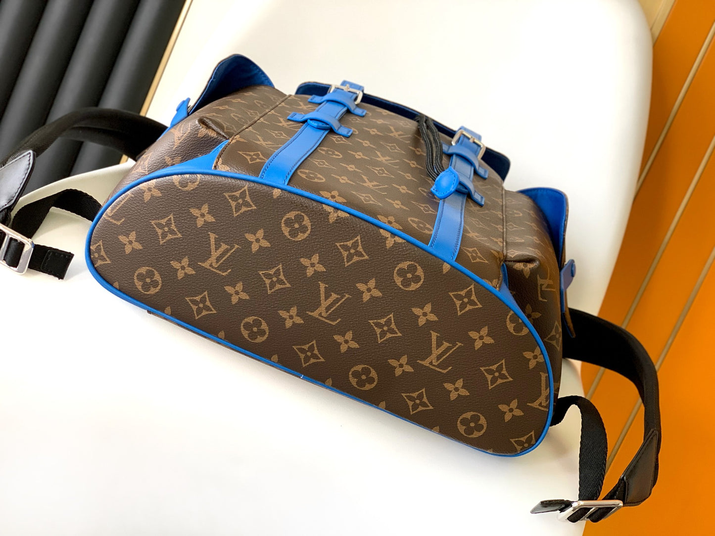 Louis Vuitton Christopher PM Backpack Monogram Canvas with Blue Leather Trim