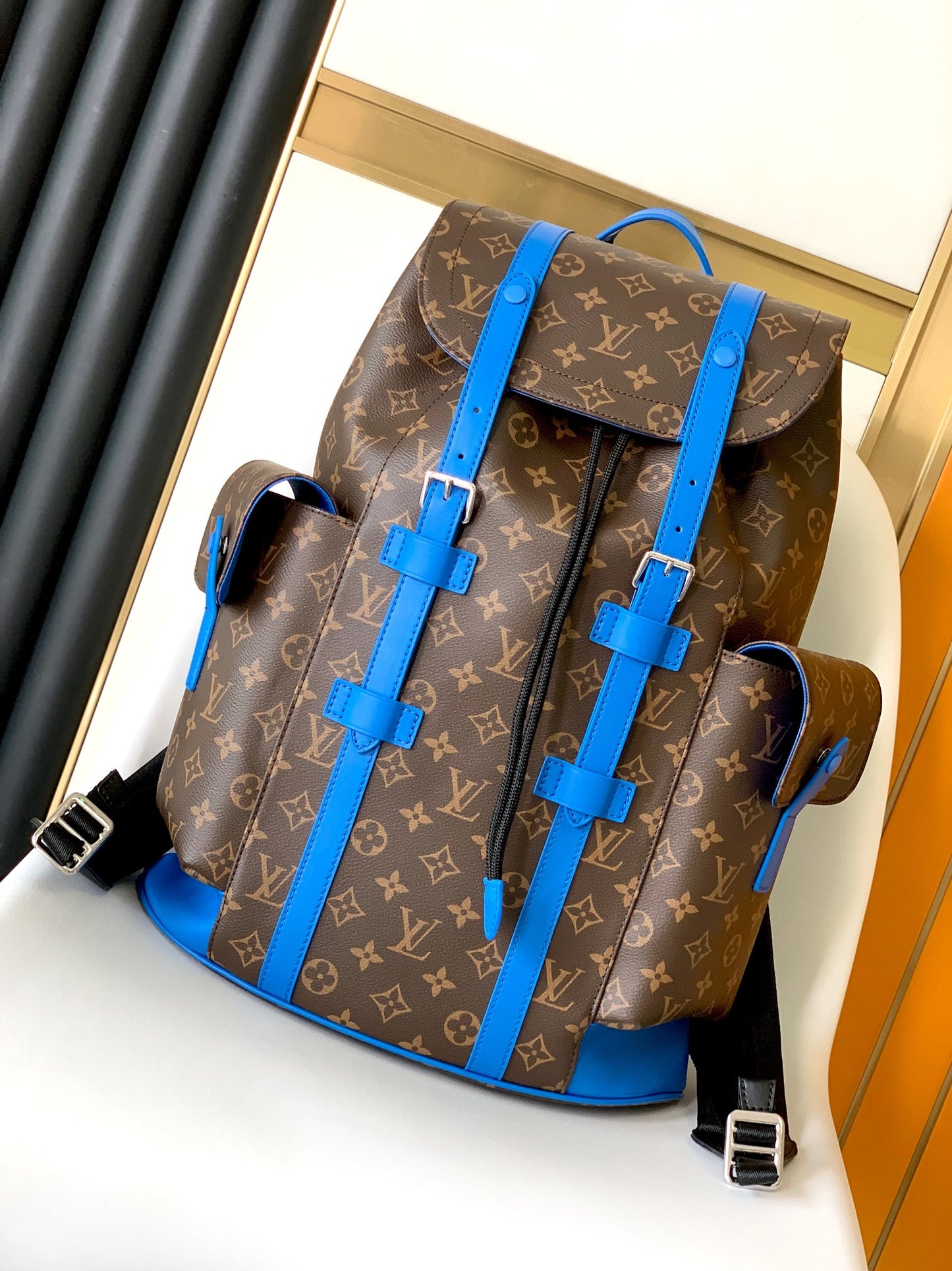 Louis Vuitton Christopher PM Backpack Monogram Canvas with Blue Leather Trim