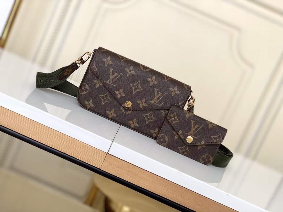 Louis Vuitton Monogram Félicie Strap & Go Crossbody Bag with Khaki Green Strap