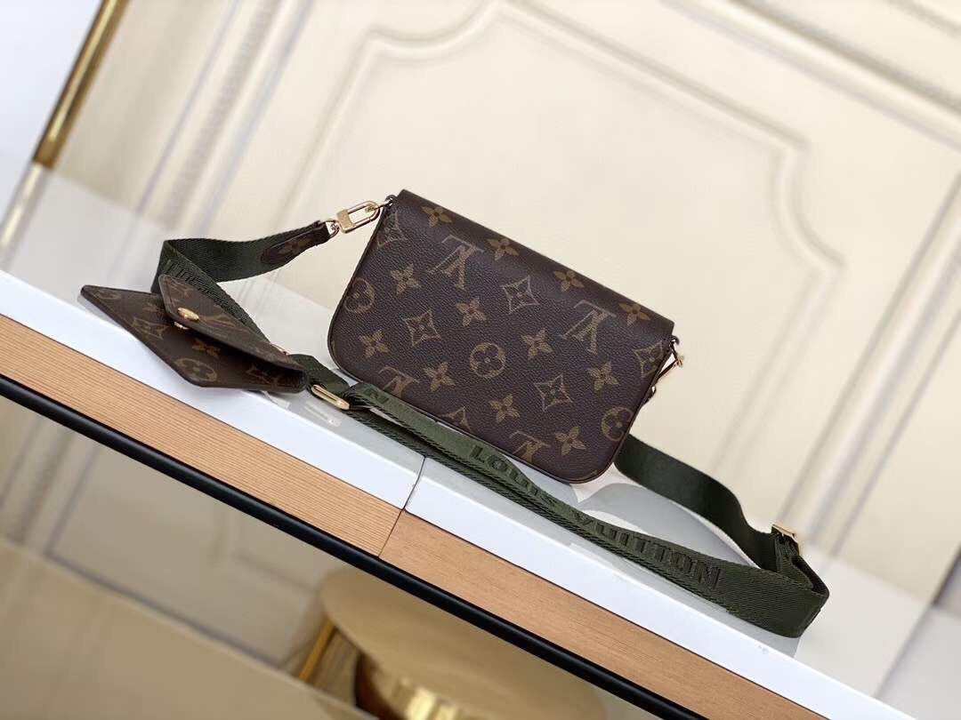 Louis Vuitton Monogram Félicie Strap &amp; Go Crossbody Bag with Khaki Green Strap