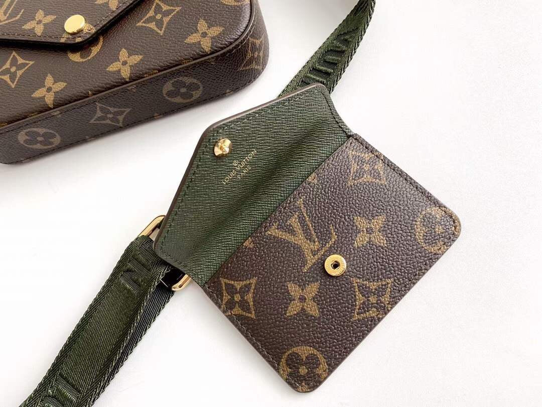 Louis Vuitton Monogram Félicie Strap &amp; Go Crossbody Bag with Khaki Green Strap