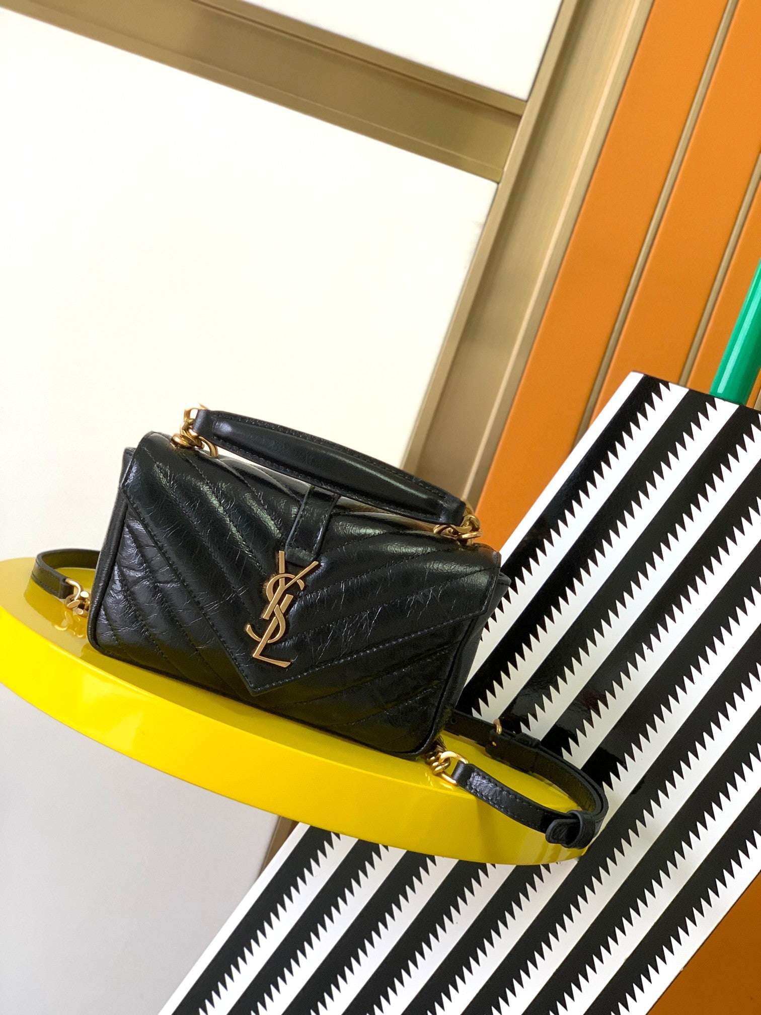 Saint Laurent College Medium Quilted Leather Bag - Black