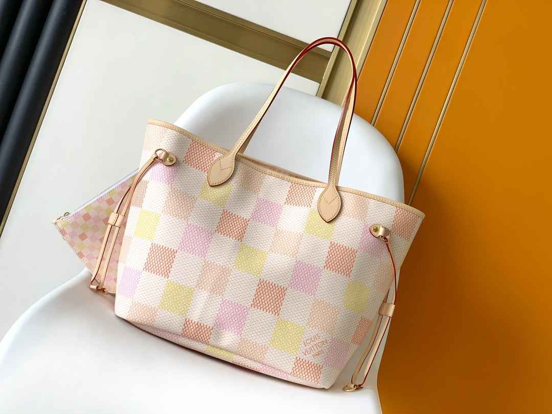 Louis Vuitton Neverfull MM Damier Azur Pastel Checkerboard Tote Bag