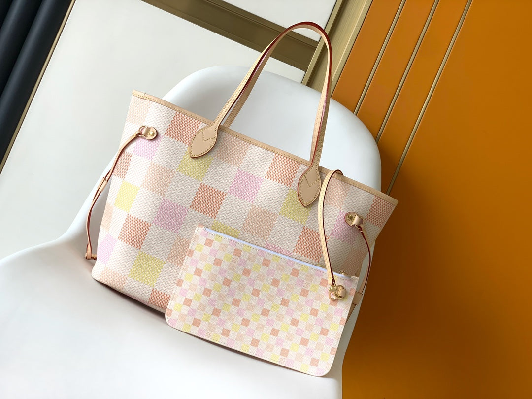 Louis Vuitton Neverfull MM Damier Azur Pastel Checkerboard Tote Bag