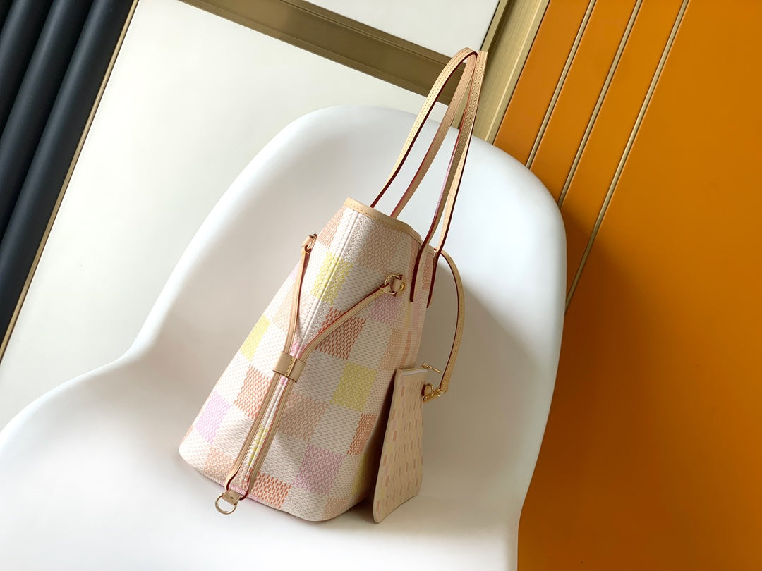 Louis Vuitton Neverfull MM Damier Azur Pastel Checkerboard Tote Bag