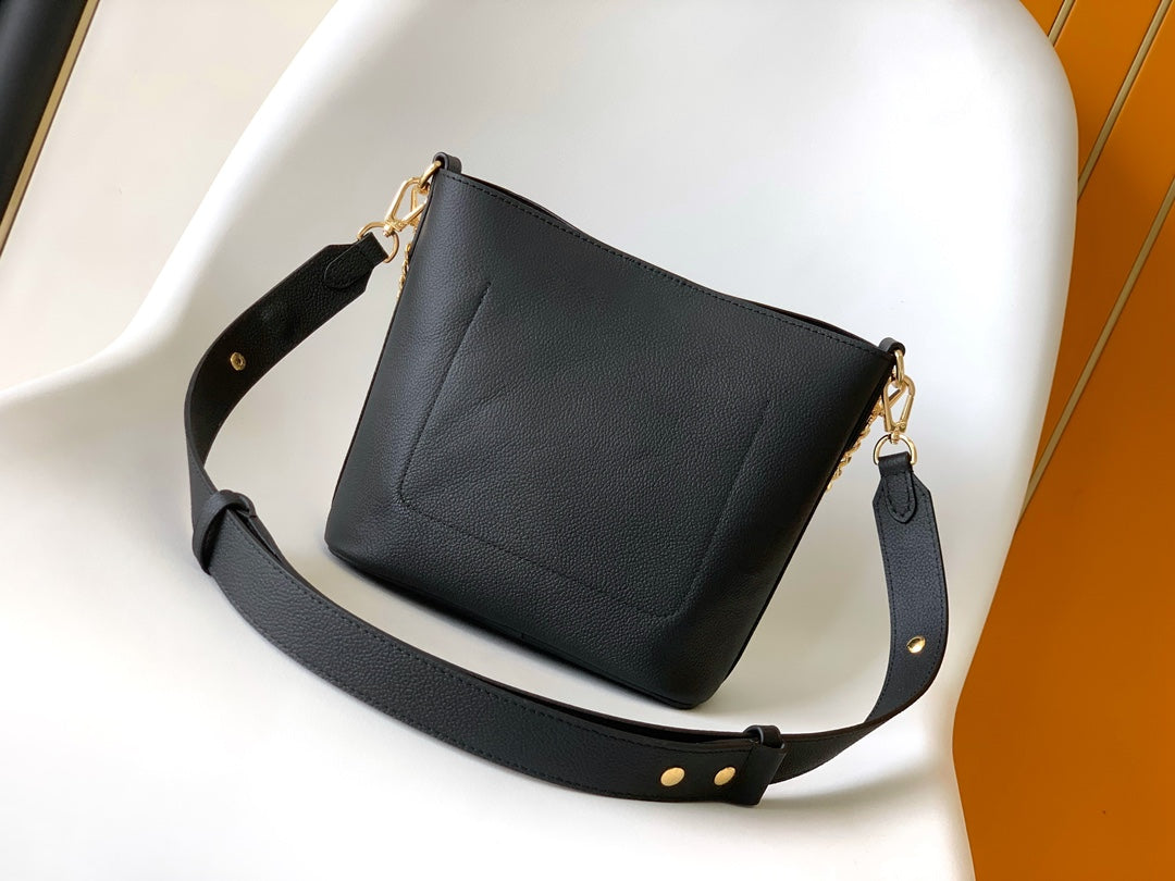 Louis Vuitton Lockme Bucket Bag Black Grained Calfskin Leather