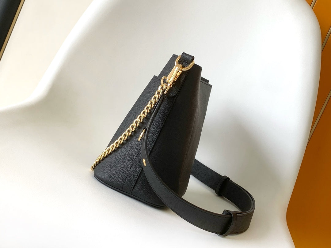 Louis Vuitton Lockme Bucket Bag Black Grained Calfskin Leather