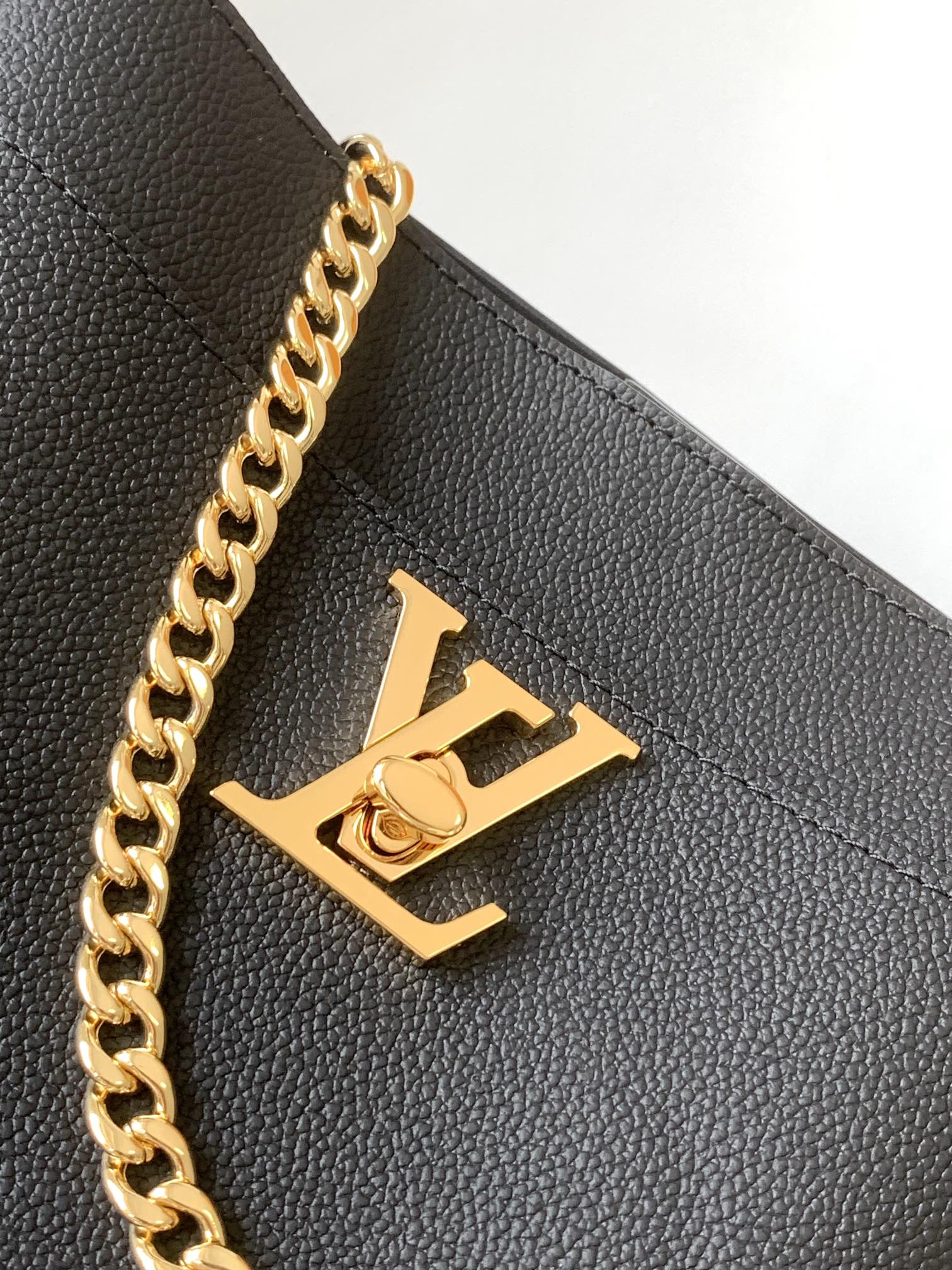 Louis Vuitton Lockme Bucket Bag Black Grained Calfskin Leather