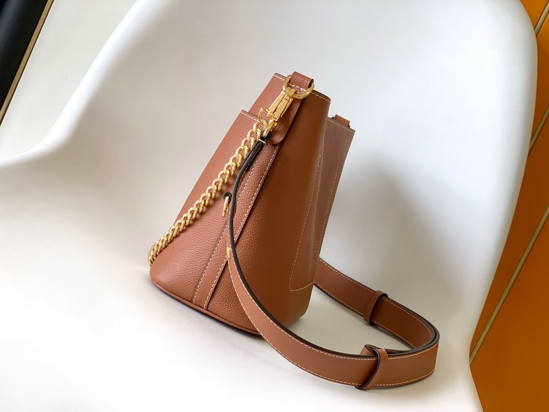 Louis Vuitton Lockme Bucket Bag - Brown Grained Leather with Gold-Tone Hardware