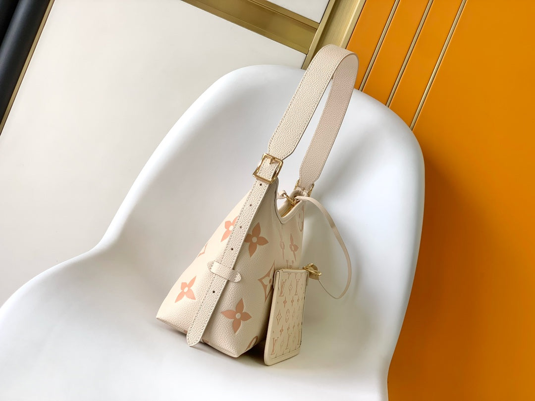 Louis Vuitton Boulogne Monogram Empreinte Leather Shoulder Bag - Cream and Rose