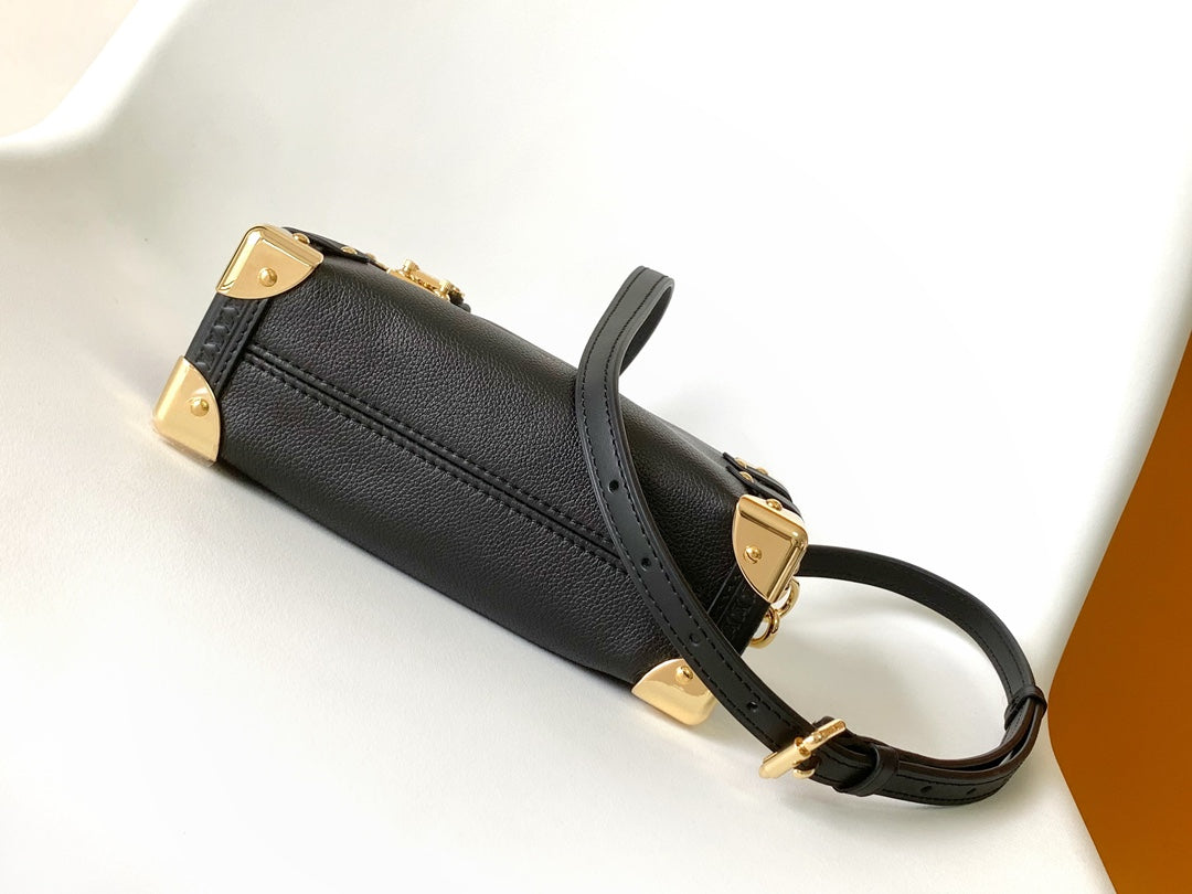 Louis Vuitton Side Trunk MM Handbag - Black Grained Leather with Gold-Tone Hardware