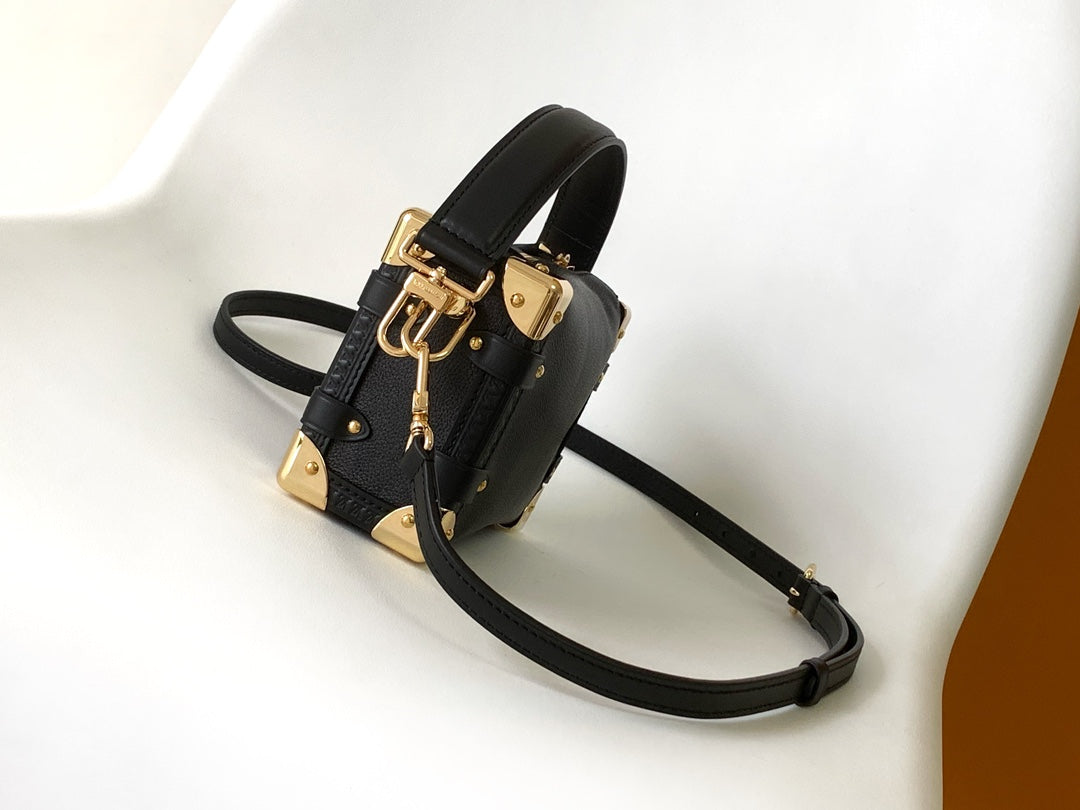 Louis Vuitton Side Trunk MM Handbag - Black Grained Leather with Gold-Tone Hardware