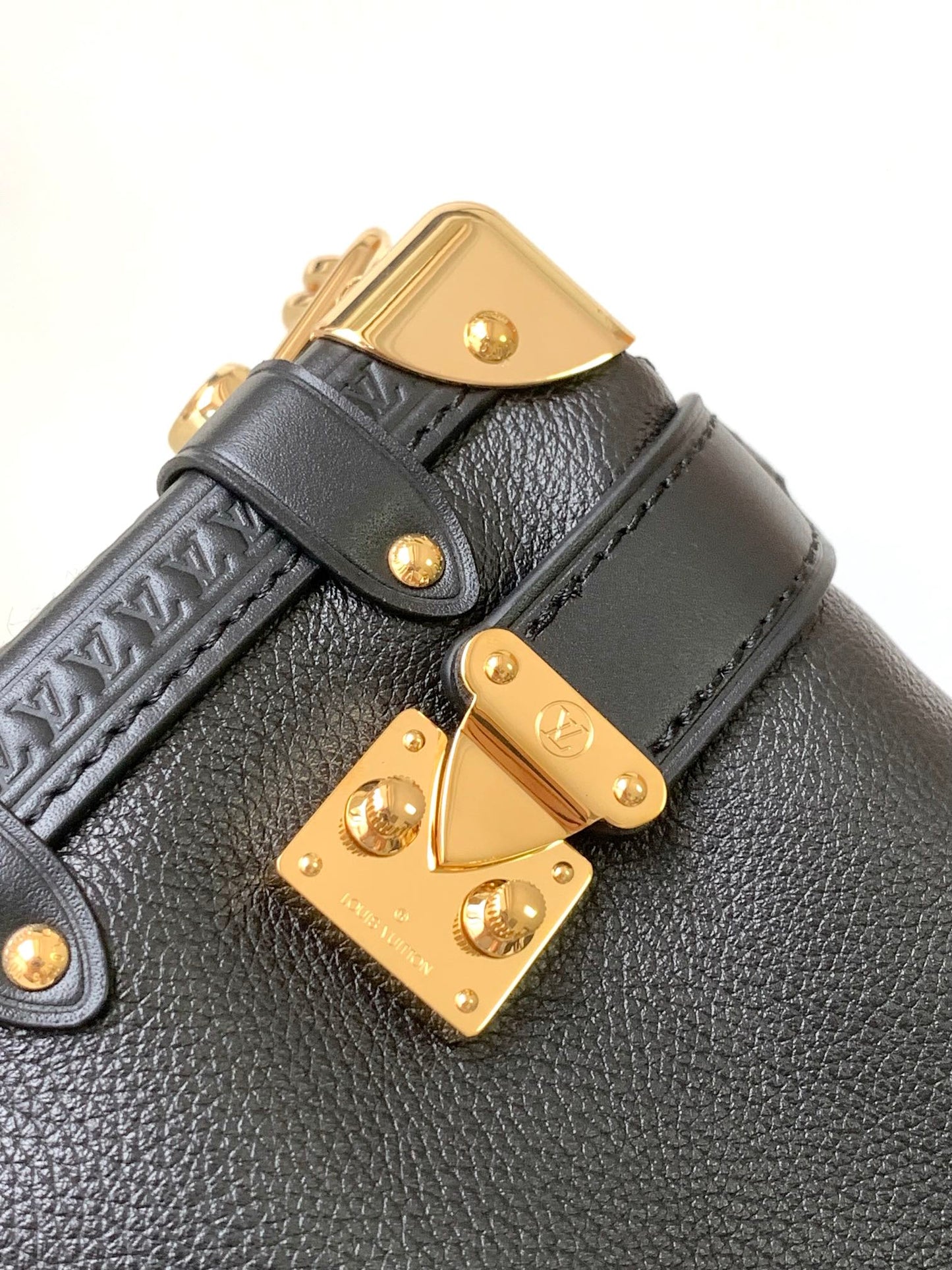 Louis Vuitton Side Trunk MM Handbag - Black Grained Leather with Gold-Tone Hardware