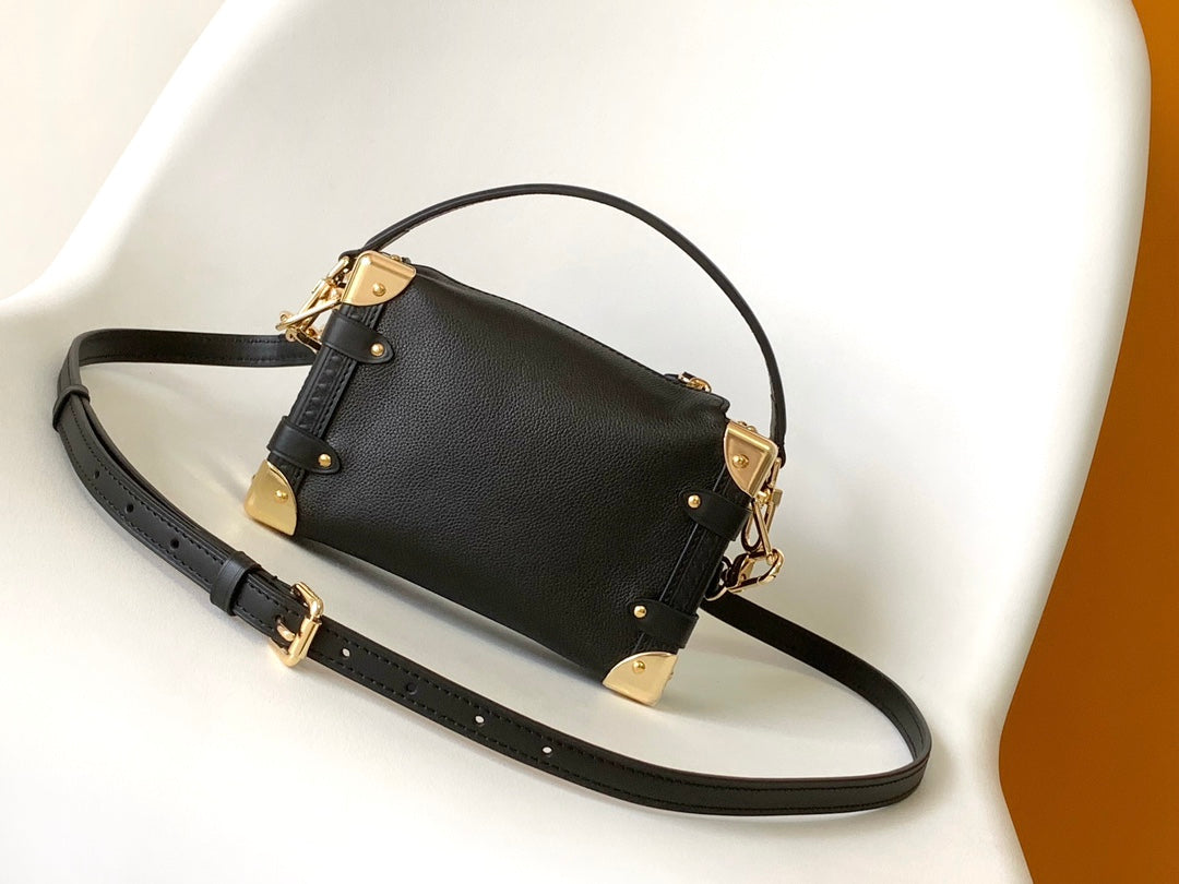 Louis Vuitton Side Trunk MM Handbag - Black Grained Leather with Gold-Tone Hardware