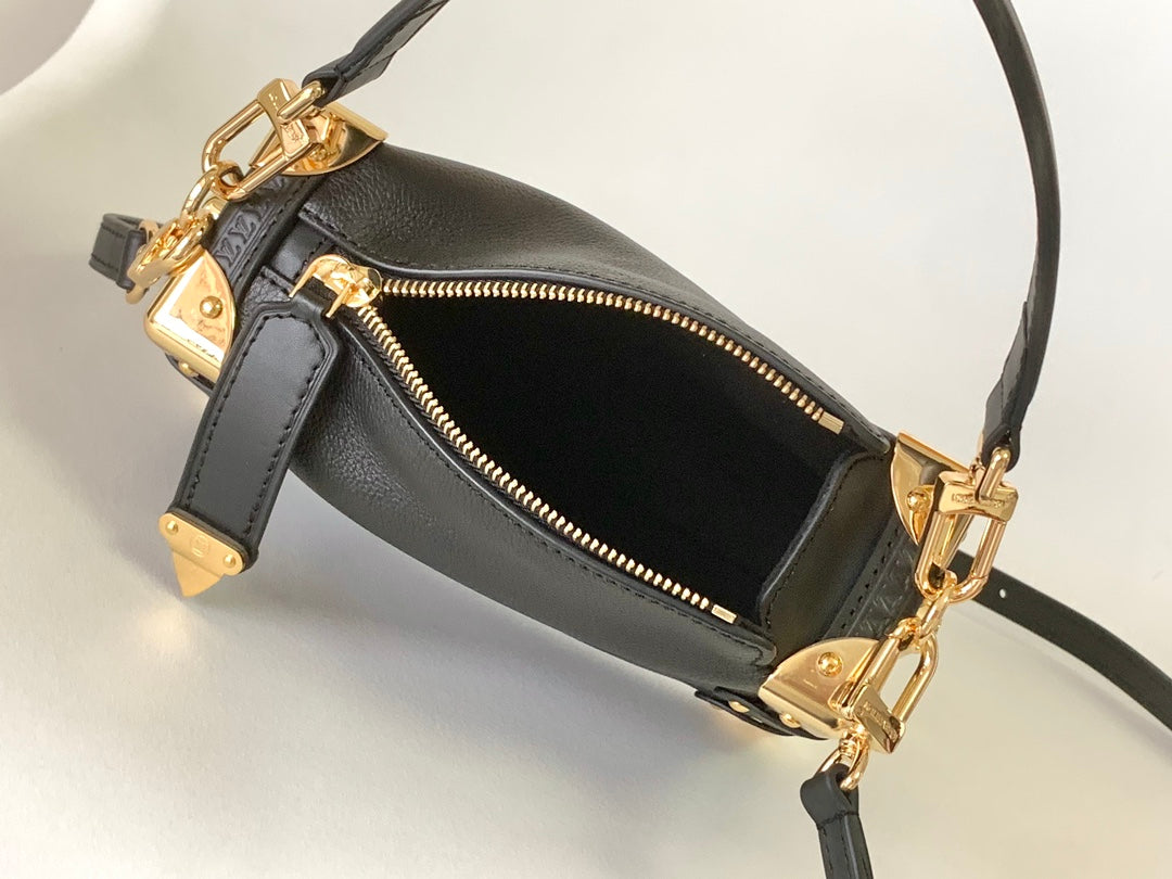 Louis Vuitton Side Trunk MM Handbag - Black Grained Leather with Gold-Tone Hardware