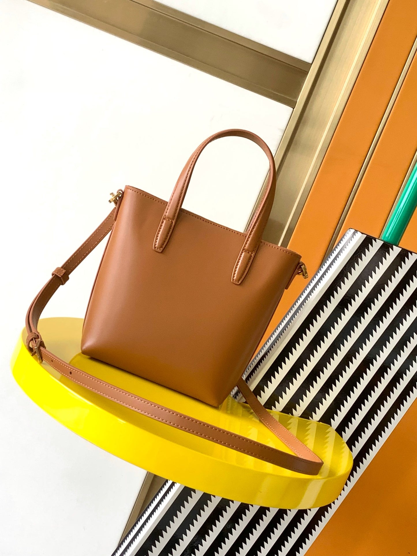 Saint Laurent Toy North/South Leather Shopping Tote - Tan