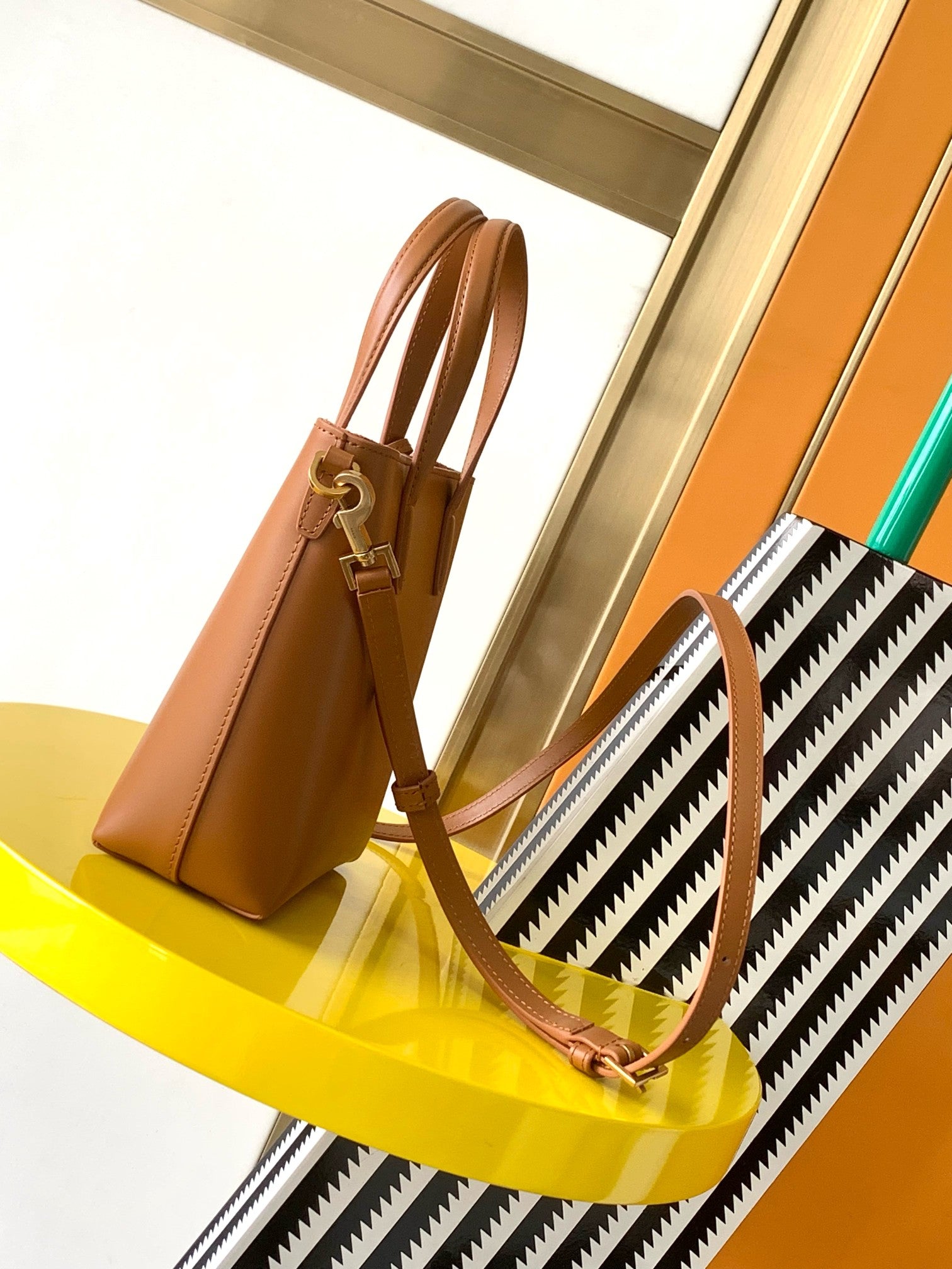 Saint Laurent Toy North/South Leather Shopping Tote - Tan